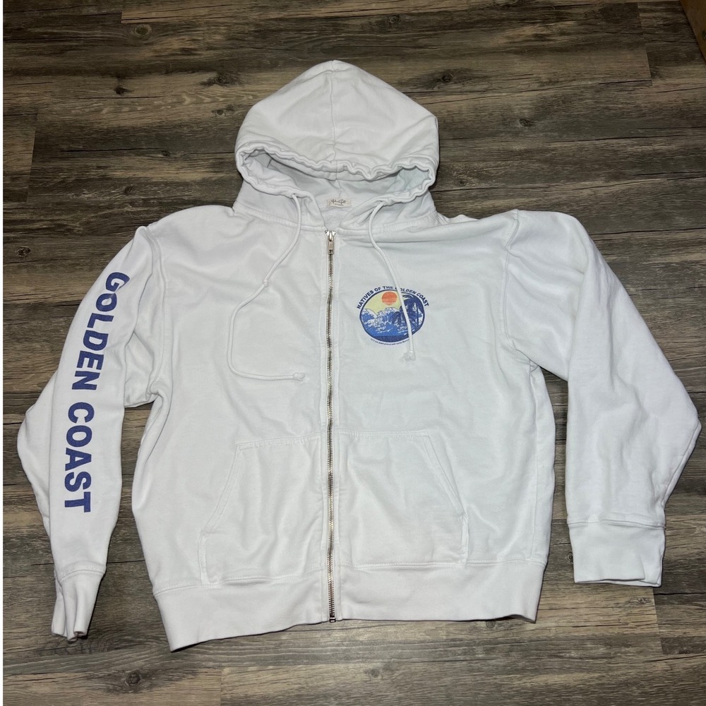John Galt Golden Coast White Zip Hoodie OS Brandy Melville Coastal Surf Cali